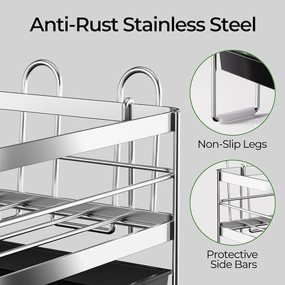 Large Dish Drying Rack, Expandable Dish Rack, Stainless Steel Anti-Rust Dish Racks for Kitchen Counter, Multifunctional Dish Drainer with Utensil Holder & Cup Holder, 13.4"-28.7" L x 11.8" W