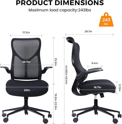NearHub EC10 Stylish Ergonomic High Back Mesh Reclining Office Chair with Adjustable Flip-Up Armrests,Lumbar Support & Headrest,Breathable & Comfortable Computer Chair for Home, Office & Study