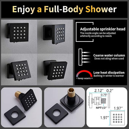 AYIVG Matte Black Shower System With Body Jets Thermostatic Shower System 64 Color LED Shower Set 16 x 26 Inch Embedded Ceiling Shower Head with Remote Control Temperature Display Shower Faucet Set