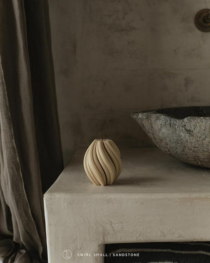 LAWA Swirl Candle - Beautiful Handmade Pillar Scented Soy Wax Twirl Elegant Bubble Aesthetic Candle Housewarming Gift Home Room Shelf Decor Idea Spiral Sandstone (Small)