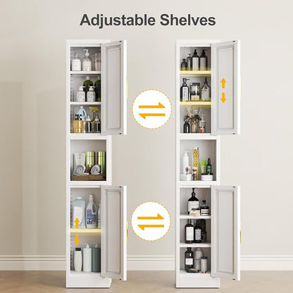 Ckzbx Tall Narrow Storage Cabinet 66.93" H Tall Bathroom Cabinets Metal Pantry Cabinet, 4 Adjustable Shelves for Kitchen, Home Office, Living Room, Dinning Room (12 inches Wide White)