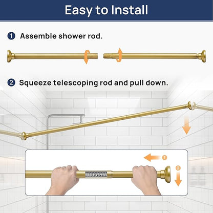 ENJOYBASICS Shower Curtain Rod 30 to 52 Inches, Stainless Steel Adjustable Spring Tension Rods No Drill for Bathroom, Closet, Window, Room Divider, Never Rust, Non Slip, Gold