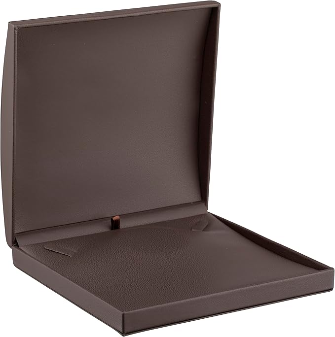 Luxury Dome-Shape Leather Necklace Box - Leather Interior Chain & Necklace Jewelry Gift Box for Men & Women - Necklace Case with Cream Ribbed Fancy Outer Box & Matching Bow Ribbon