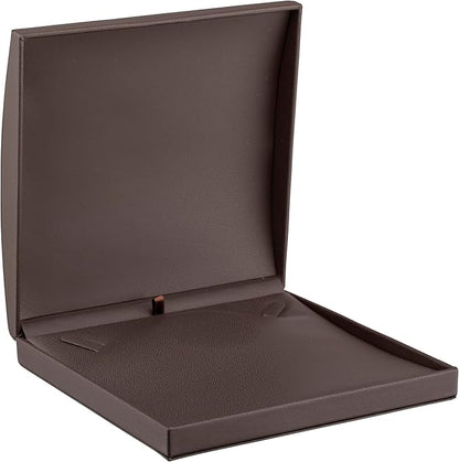 Luxury Dome-Shape Leather Necklace Box - Leather Interior Chain & Necklace Jewelry Gift Box for Men & Women - Necklace Case with Cream Ribbed Fancy Outer Box & Matching Bow Ribbon