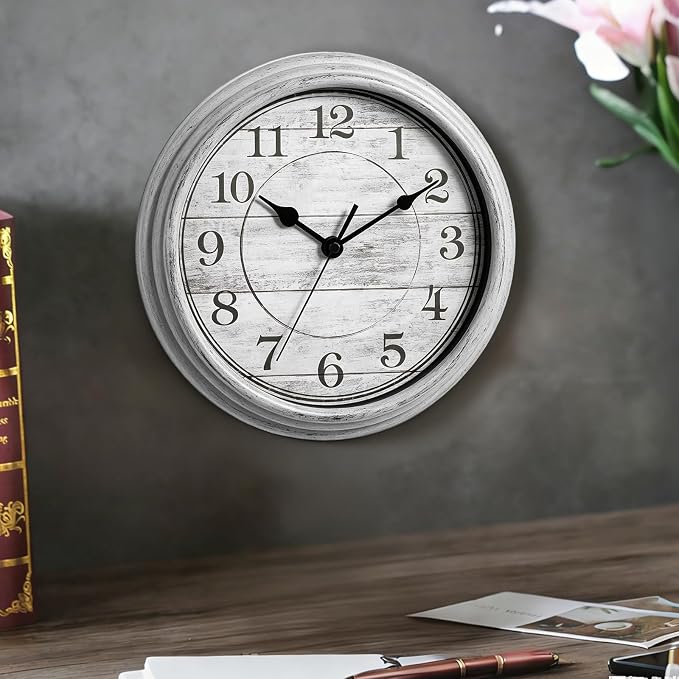 Wall Clock, 9 Inch Silent Wall Clocks Battery Operated, Decorative Clocks for Kitchen Living Room, Bedroom (Gray)