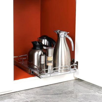 VEVOR 12.5"Wx21"Dx3.5"H Pull Out Cabinet Organizer, Heavy Duty Slide Out Pantry Shelves, Chrome-Plated Steel Roll Out Drawer, Drawer Storage for Home Under Sink, 14"Wx22"Dx7"H Install Size for Cabinet