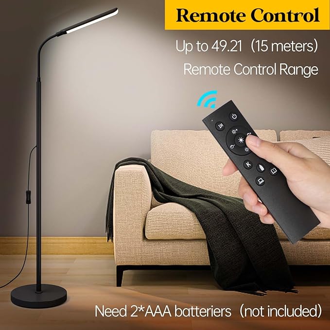LED Floor Lamp, 18W Super Bright Floor Lamp for Living Room, Adjustable Stepless Colors & Brightness Standing Lamp, Eye Caring Reading Light with Remote