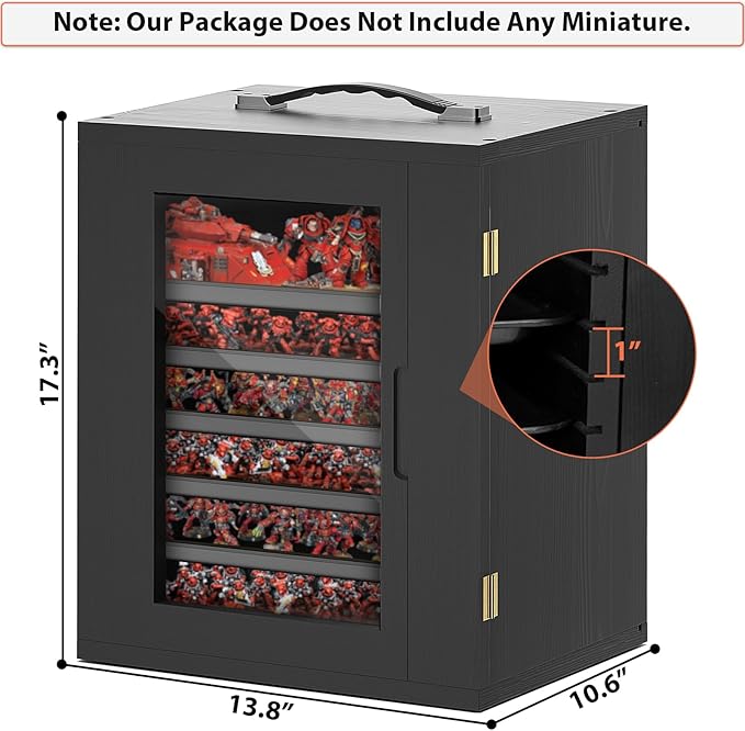 WELIDAY Miniature Storage Case for Collectibles, Miniature Display Cases with Magnetic Door and 6 Trays, Clear View Miniatures Transport Case (Black)
