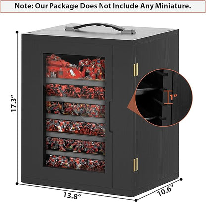 WELIDAY Miniature Storage Case for Collectibles, Miniature Display Cases with Magnetic Door and 6 Trays, Clear View Miniatures Transport Case (Black)