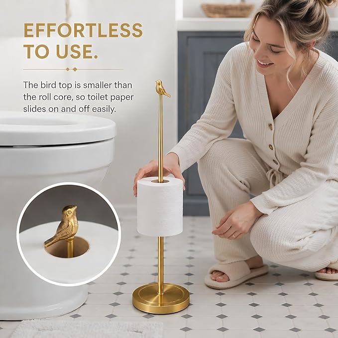 Bird Toilet Paper Holder Stand for 4 Rolls, Cute Animal Bathroom Decor, Funky Decorative Freestanding Toilet Roll Holder - Gold