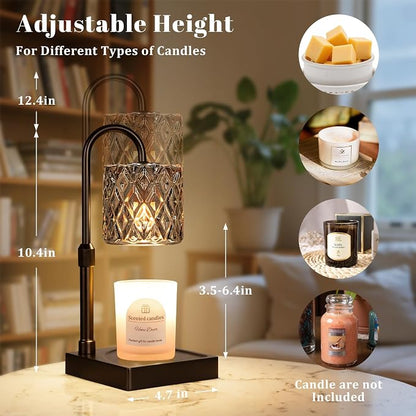Hong-in Dark Grey Candle Warmer Lamp with Timer -Dimmable Adjustable Height Wax Melt Warmer for Jar Candles,Vintage Home Decor with Elegant Clear Glass,Birthday Gifts for Women, Mom, Friend, Sister