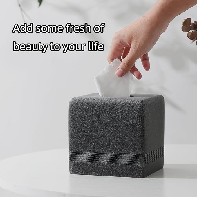 Haocoott Tissue Box Cover Square, Resin Facial Tissue Holder Covers Cube Toilet Paper Holder Case Dispenser Home Decorative for Bathroom Kitchen Bedroom Living Room Office (Black)