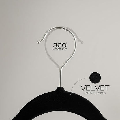 Utopia Home Velvet Hangers 50 Pack – Luxury Non-Slip Slim Suit & Coat Hangers, Strong Space-Saving Clothes Hangers with Pants Bar and 360° Swivel Hook – Black
