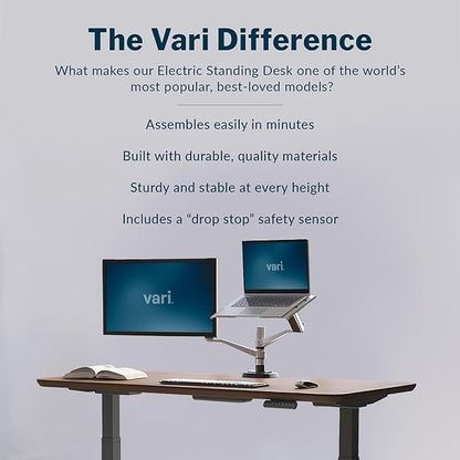 Vari Electric Standing Desk - 60x30 VariDesk, Adjustable Height Stand Up Computer Desk - Dual Motor with Memory Presets, Stable T-Style Legs- Home Office Essentials - Walnut