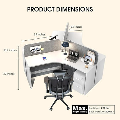 SAINTCY 3 Person Office Cubicle Desk Workstation with Drawers & Built-in Power Outlets, Adjustable Wall Partitions, Layouts for Startups and Modern Workspaces