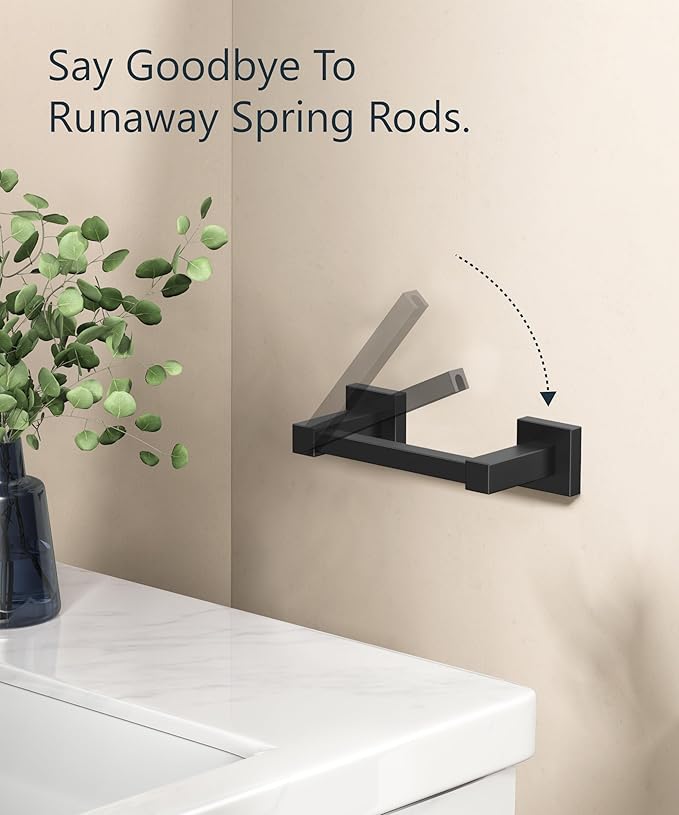 FORIOUS Toilet Paper Holder Wall Mount, Stainless Steel Rustproof Double Post Pivoting Tissue Roll Holder for Bathroom, Commercial Toilet Paper Dispenser (Matte Black, Square 2 Pack)