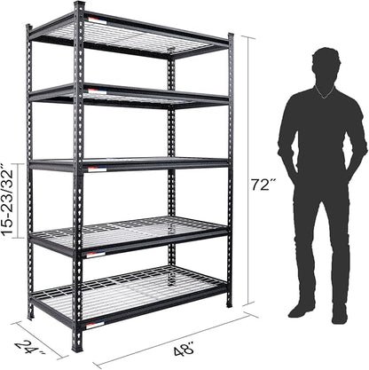 WORKPRO 5-Tier Metal Storage Shelving Unit, 48”W x 24”D x 72”H, Adjustable Storage Rack Heavy Duty Shelf, 4000 lbs Load Capacity (Total), for Garage, Kitchen, Bathroom, Warehouse, Black/Sliver