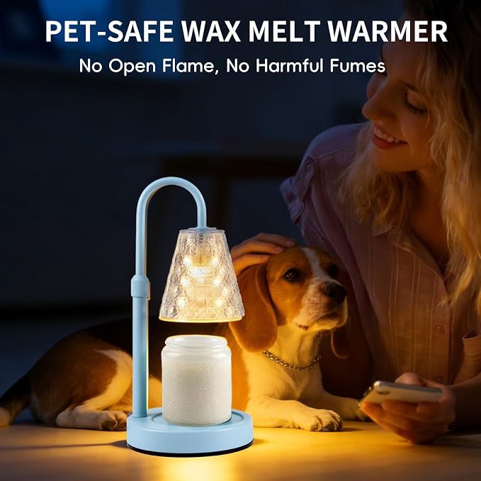 Candle Warmer Lamp with Timer Dimmable, Birthday Gifts for Women Mom, House Warming Gifts New Home Decor, Wax Melt Warmer for Jar Candles with 2 Bulbs, Light Blue