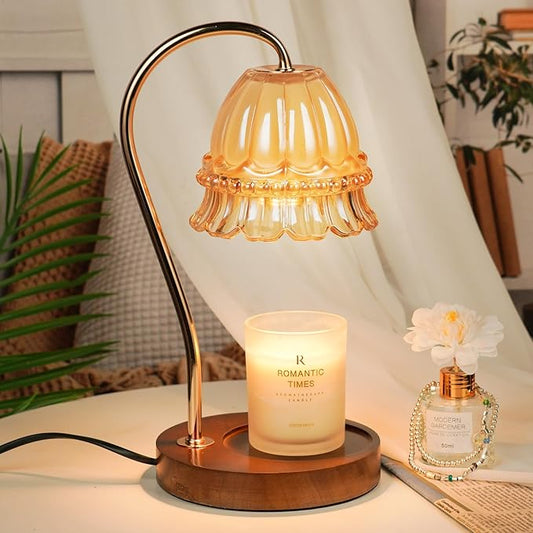 Funistree Flower Candle Warmer Lamp with Timer, Dimmable Candle Lamp Warmer, Christmas Birthday Gifts for Women Mom Her, Housewarming Home Decor, Lotus Wax Warmer for Yankee Candles - Amber Flower
