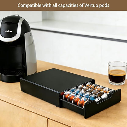 Coffee Pod Storage Drawer Compatible with Nespresso Vertuo, Dolce Gusto & K-Cup, Coffee Pod Holder 28-56 Pod Capacity, Black Countertop Coffee Organizer