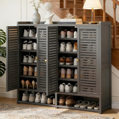 7-Tier Bamboo Shoe Cabinet,Shoe Storage Cabinet with Shelves, Large Shoe Cabinet with Doors,Shoes Rack Organizer for Entryway, Hallway, Living Room