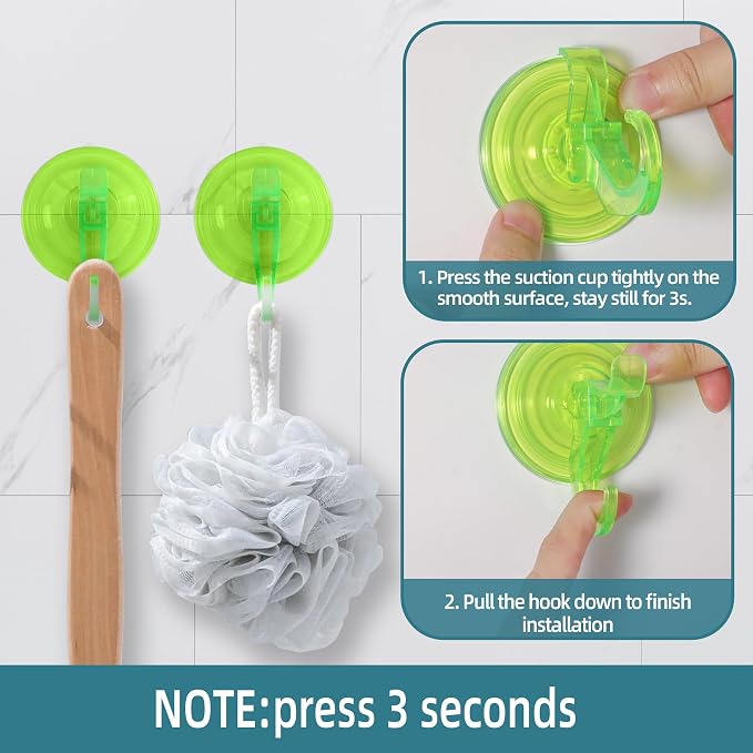 Antimbee Suction Hooks, 10 Pack Reusable Hangers, Removable Small Suction Cups for Shower, Bathroom, Glass, Door, Windows, Kitchen - Up to 11 lbs on Smooth Surface (Transparent Green)