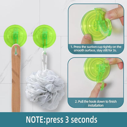Antimbee Suction Hooks, 10 Pack Reusable Hangers, Removable Small Suction Cups for Shower, Bathroom, Glass, Door, Windows, Kitchen - Up to 11 lbs on Smooth Surface (Transparent Green)