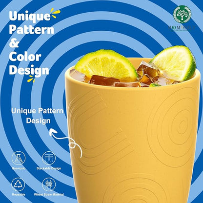 Homienly Wheat Straw Cups, Premium Alternative to Plastic Cup Set of 8, Unbreakable Lightweight Drinking Cups for Kitchen, Outdoor, RV, Microwave and Dishwasher Safe Drinking Glasses(12 OZ, Multi)