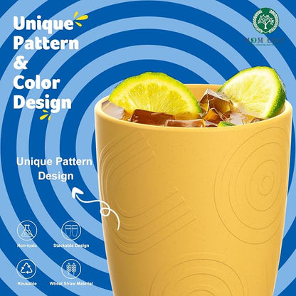 Homienly Drinking Glasses Cups Set of 8 - Wheat Straw Cups | Alternative to Plastic Cup 16 OZ | Reusable Unbreakable Water Tumblers | Dishwasher Safe Drinking Cup for Kitchen - Multi Color