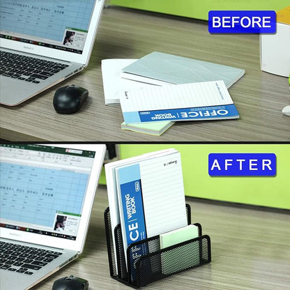 Anumit Desk Mail Organizer, File Holder Letter Sorter with 3 Vertical Upright Metal Mesh Compartments Document, Filing, Folders, Mail, Paper Organizer for Home or Office Desktop (2PCS)