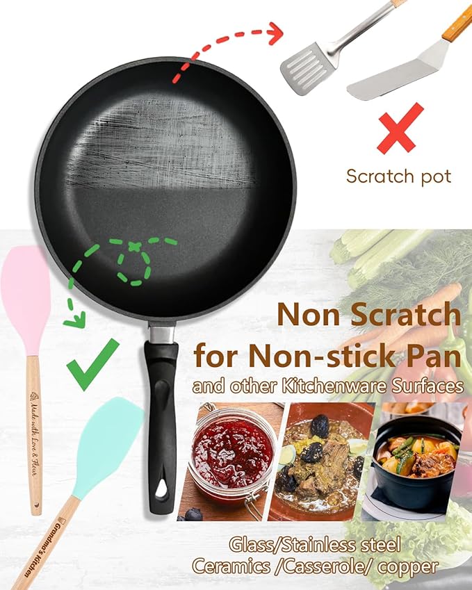 1Pcs Silicone Spatula for Cooking Baking, Personalized kitchen Utensils with Wooden Handle, Non-Stick Heat Resistant Scraper (CUSTOM Name Pattern), Baking Mixing Rubber Tool