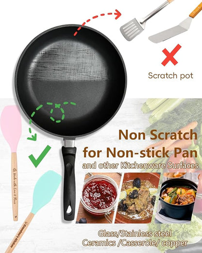 1Pcs Silicone Spatula for Cooking Baking, Personalized kitchen Utensils with Wooden Handle, Non-Stick Heat Resistant Scraper (CUSTOM Name Pattern), Baking Mixing Rubber Tool