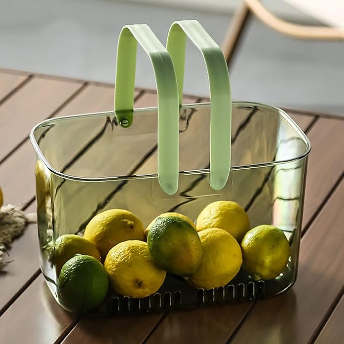 Portable Shower Caddy, Plastic Storage Basket with Handle Box Organizer Bin Drainage Toiletry Tote Bag for Bathroom, Kitchen, College, Gym, Camp (Green)