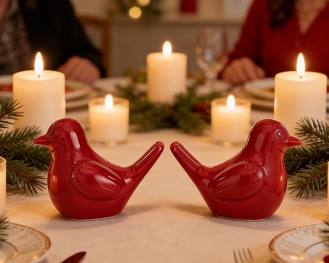 Artconal Small Red Bird Statue Ceramic 2-Piece Set, 3¾ inch Cute Knick Knack for Home Office Shelf Desk Decor