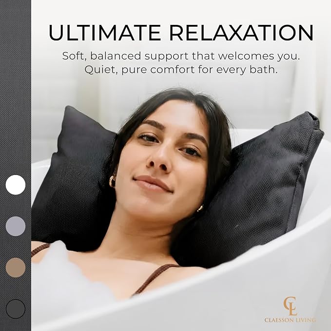 Luxury Bath Pillow for Tub - Thick and Comfortable Bathtub Pillow Support for Head and Neck and Back - Washable Quick-Drying Bath Pillows - Bath Cushion for Home Spa - Fits Any Bathtub - Dark Gray