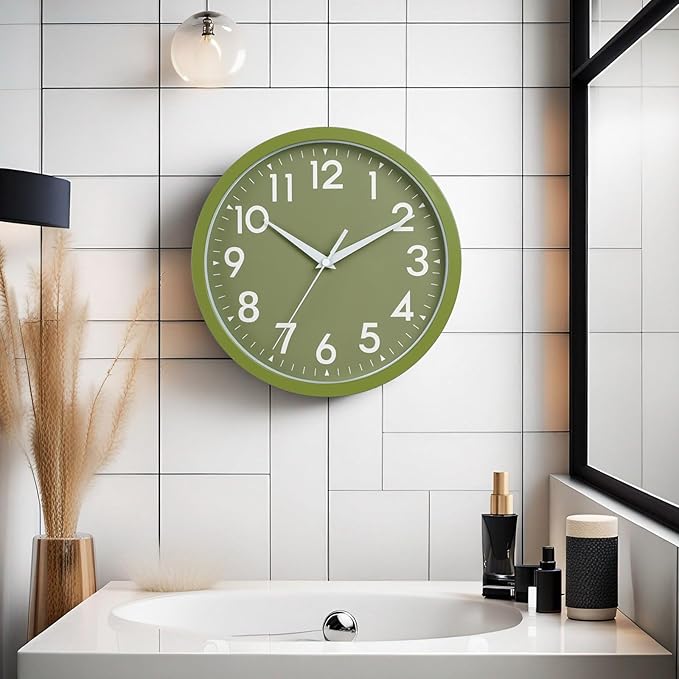 DAXSMY Wall Clock Small Analog 8 Inch Silent Non Ticking Battery Operated Modern Simple Decorative for Kitchen Office Bedroom Bathroom Living Room(Olive Green)