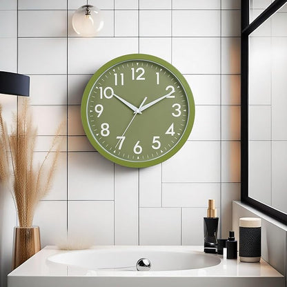 DAXSMY Wall Clock Analog 10 Inch Simple Silent Non Ticking Battery Operated Modern Decorative for Kitchen Office Bedroom Bathroom Living Room(Olive Green)