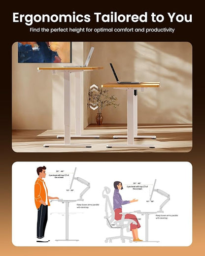 ErGear Height Adjustable Electric Standing Desk, 40 x 24 Inches Sit Stand up Desk, Small Memory Computer Home Office Desk with Two-Piece Desktop (Light Vintage Brown)