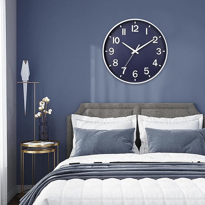 HZDHCLH Wall Clocks Battery Operated,Wall Clock Navy Blue,10 inch Wall Clock Silent Non Ticking Modern 3D Numbers for Kitchen Bedroom Living Room Office Classroom Decor