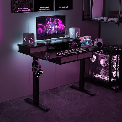 FiCiHi Adjustable Height Standing Desk with 4 Drawers,48 x 30 inches Electric Sit Stand Home Office Desk with Two Tiers, 3 Memory Presets, Monitor Stand Riser, USB A/C Charging Port