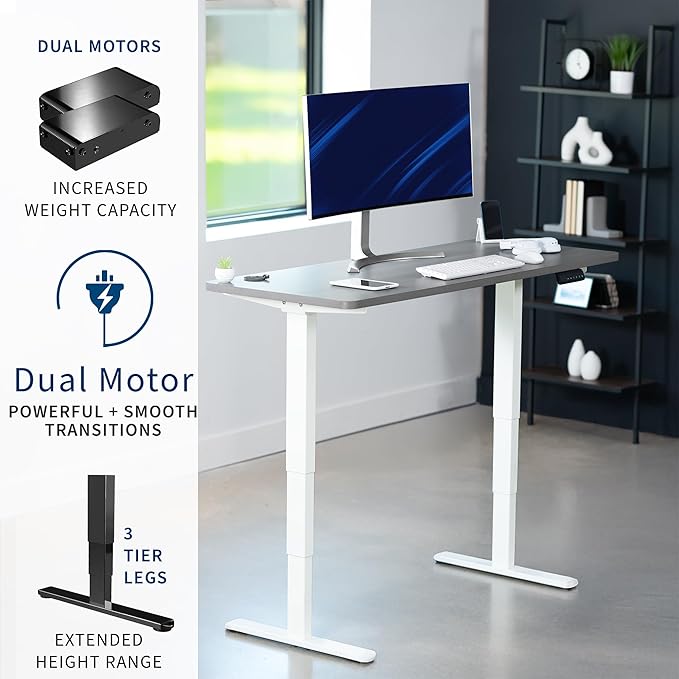 VIVO Electric 55 x 28 in Dual Motor Sit Stand Desk, Memory Height Adjustment, 2B Series, Dark Gray Top White Frame, DESK-KIT-2W55G
