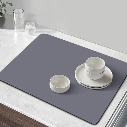 WISELIFE Coffee Mat Super Absorbent Dish Drying Mat Coffee Bar Accessories Match with Machine Large Drying Mats for Kitchen Counter 18" W x 36" L, Grey
