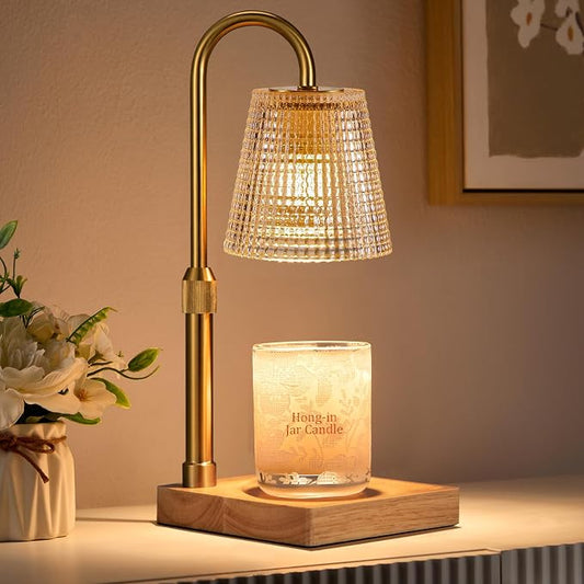 Hong-in Adjustable Height Candle Warmer Lamp with Timer Dimmer,Birthday Gifts for Women Mom,House Warming Gifts New Home Room Decor,Vintage Wax Warmer for Scented Wax Jar Candles(Amber)