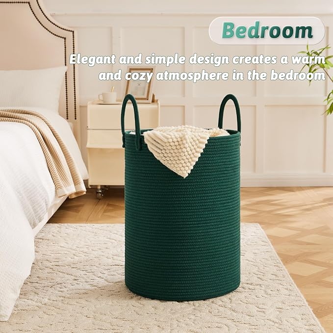 Artfeel Laundry Basket,Woven Cotton Rope Laundry Hamper,60L for Decorative Storage of Dirty Clothes,Toys and Blankets in Bathroom,Baby Room and Living Room