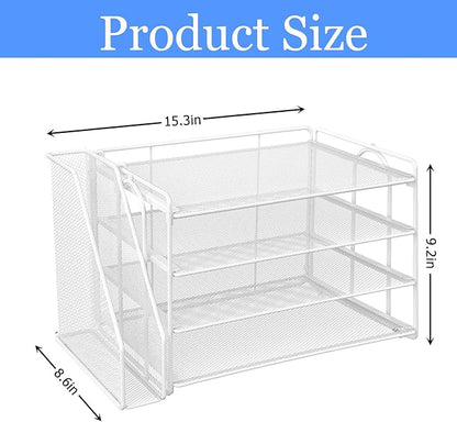 gianotter 4-Tier Paper Organizer With Magazine Holder, Desk Organizers and Accessories, Desk Accessories & Workspace Organizers, File Organizer for Office Supplies Storag (White, 4-Tier)