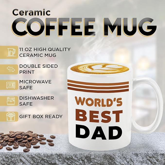 Veracco World's Best Dad Mug Gifts For Father Gift Funny Birthday Gifts for Men Birthday For Dad Men Husband Grandpa Friends Coworker Uncle (White, 11oz)