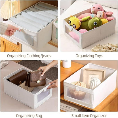 Linen Closet Organizers And Storage, 12 Pack Closet Storage Bins Linen Closet Baskets for Closet Organization Foldable Closet Organizer Bins with Clear Window For Organizing Clothing, Jeans, Shelves
