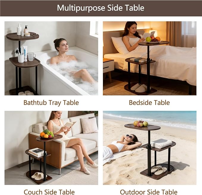 3 Layer Bathtub Tray Table,Bamboo Swivel Bathtub Side Table Height Adjustable,Freestanding Bathtub Tray for Tub Against Wall,Bathtub Accessories&Bathroom Organizer for Luxury Home Spa (Brown)