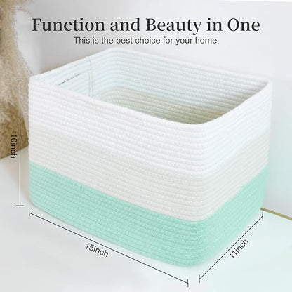Hopegiver 1 Pack Rainbow Woven Storage Baskets for Shelves, 15x11x10 Inch Cotton Rope Decorative Organizer Bins for Blanket Clothes Book Baby Pet, Colorful Toy Basket for Nursery, Kids Room, Playroom