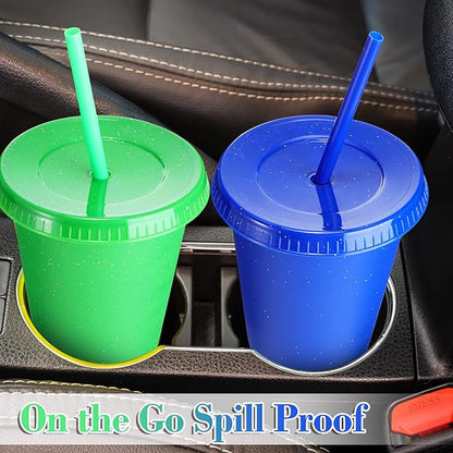 Sieral Cups with Straws and Lids Kids Tumbler with Straw Reusable Water Bottle Iced Coffee Travel Mug Adults Plastic Cups for Parties 16 oz(Simple Colors,30 Pack)